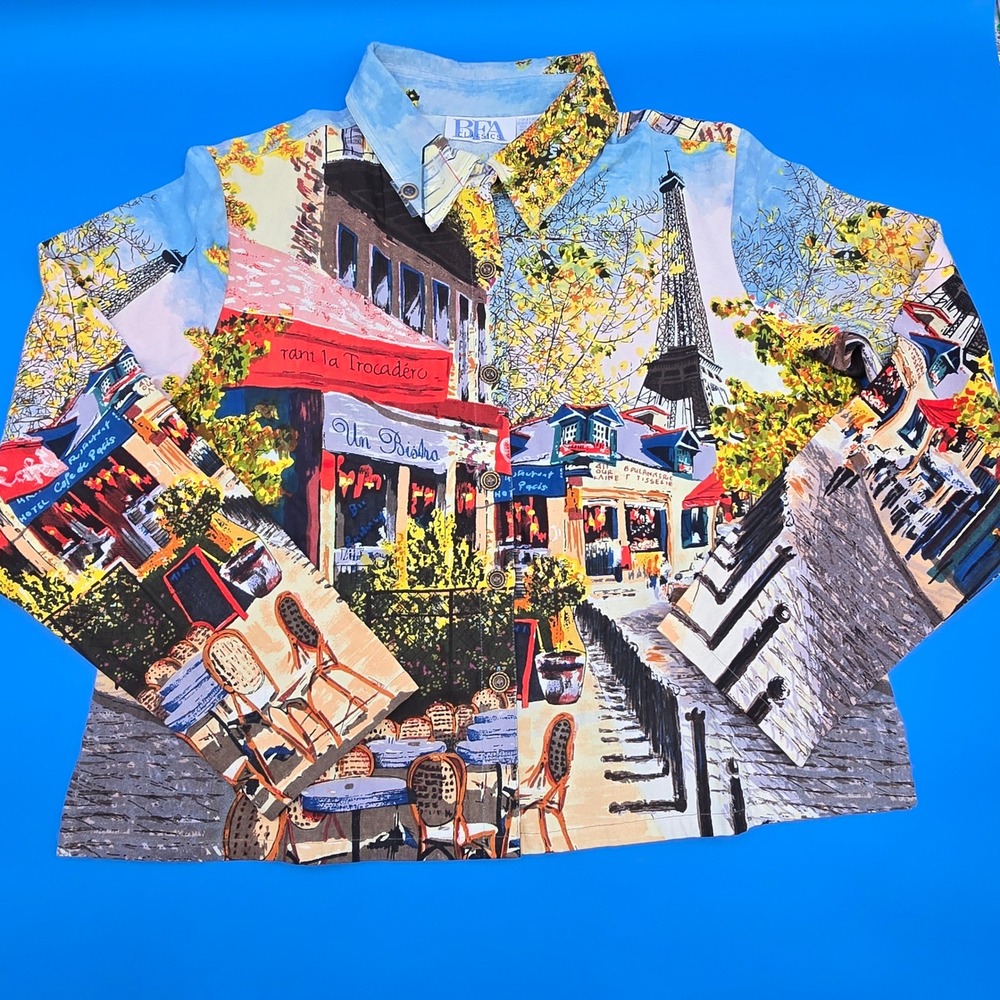 NWOT BFA Classics Paris Cafe Art Shirt Jacket XL French Eiffel‎ Tower Rare